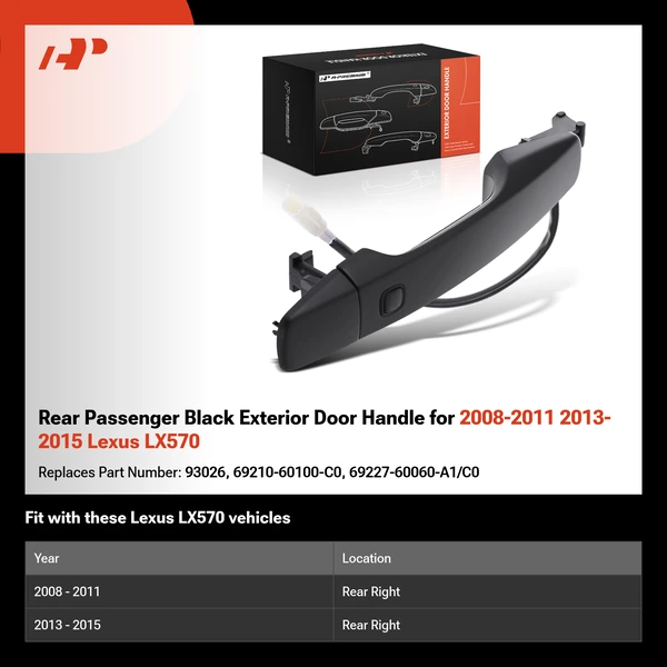 Rear Passenger Black Exterior Door Handle for 2008-2011 2013-2015 Lexus LX570