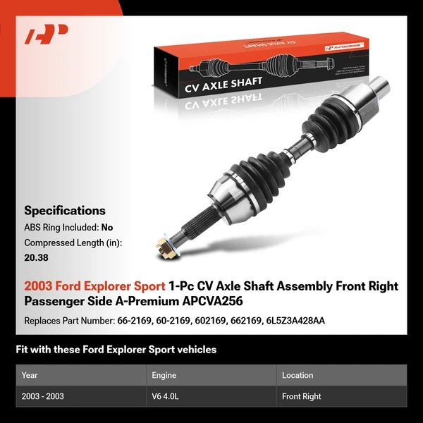 2003 Ford Explorer Sport 1-Pc CV Axle Shaft Assembly Front Right Passenger Side A-Premium APCVA256