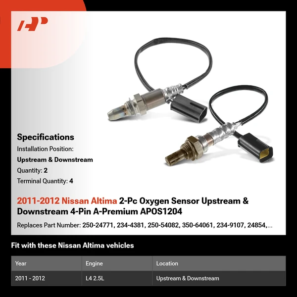2011-2012 Nissan Altima 2-Pc Oxygen Sensor Upstream & Downstream 4-Pin A-Premium APOS1204