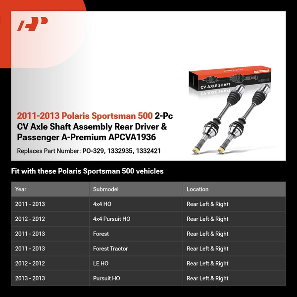 2011-2013 Polaris Sportsman 500 2-Pc CV Axle Shaft Assembly Rear Driver & Passenger A-Premium APCVA1936