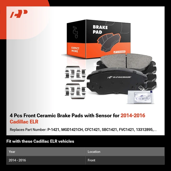 4 Pcs Front Ceramic Brake Pads with Sensor for 2014-2016 Cadillac ELR