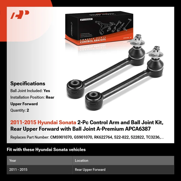 2011-2015 Hyundai Sonata 2-Pc Control Arm and Ball Joint Kit, Rear Upper Forward with Ball Joint A-Premium APCA6387