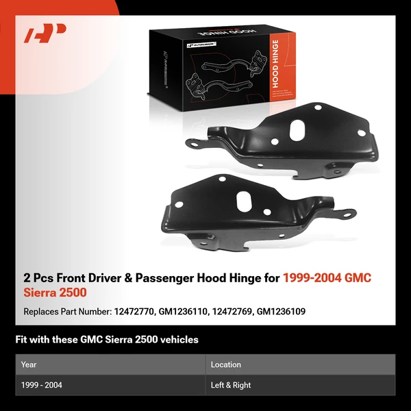 2 Pcs Front Driver & Passenger Hood Hinge for 1999-2004 GMC Sierra 2500