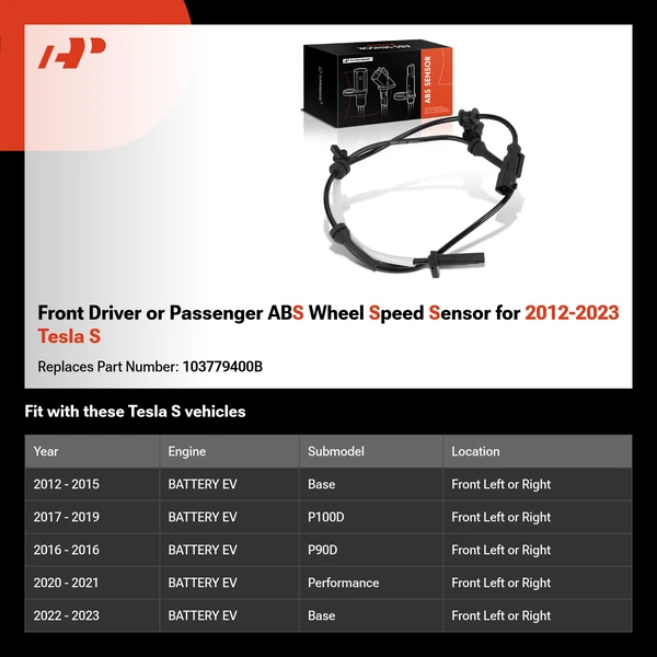 Front Driver or Passenger ABS Wheel Speed Sensor for 2012-2023 Tesla S