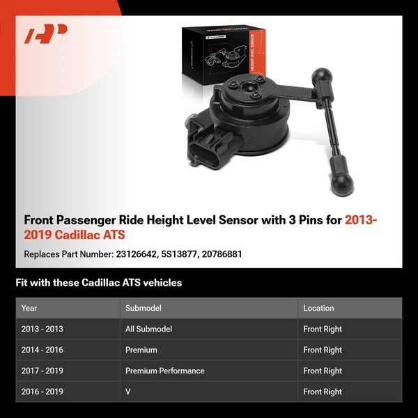 Front Passenger Ride Height Level Sensor with 3 Pins for 2013-2019 Cadillac ATS