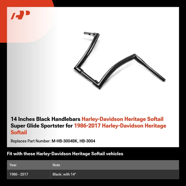 14 Inches Black Handlebars Harley-Davidson Heritage Softail Super Glide Sportster for 1986-2017 Harley-Davidson Heritage Softail