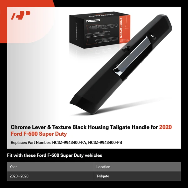 Chrome Lever & Texture Black Housing Tailgate Handle for 2020 Ford F-600 Super Duty