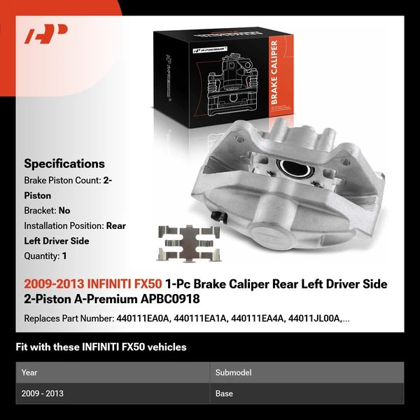 2009-2013 INFINITI FX50 1-Pc Brake Caliper Rear Left Driver Side 2-Piston A-Premium APBC0918
