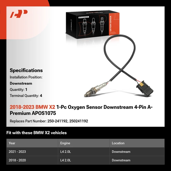 2018-2023 BMW X2 1-Pc Oxygen Sensor Downstream 4-Pin A-Premium APOS1075