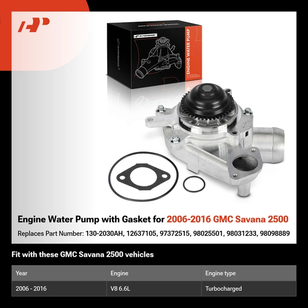 Engine Water Pump with Gasket for 2006-2016 GMC Savana 2500