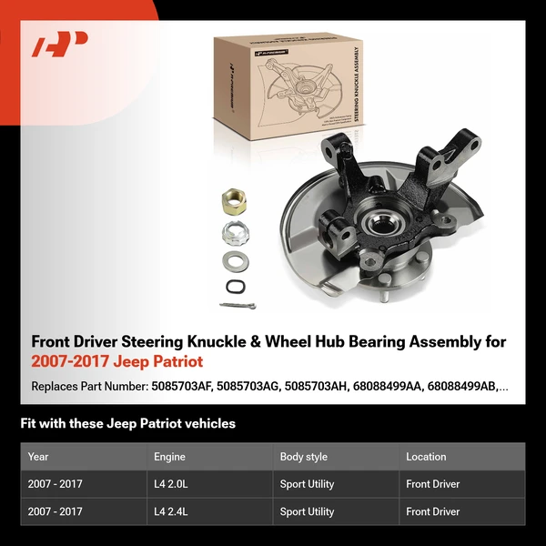 Front Driver Steering Knuckle & Wheel Hub Bearing Assembly for 2007-2017 Jeep Patriot