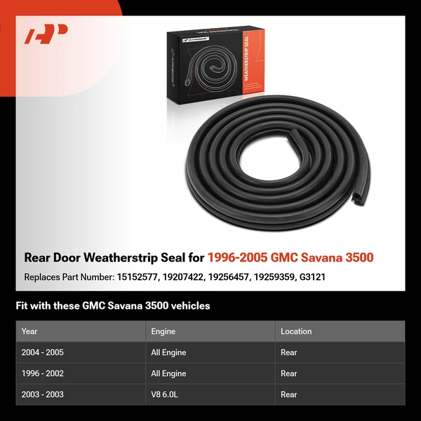 Rear Door Weatherstrip Seal for 1996-2005 GMC Savana 3500