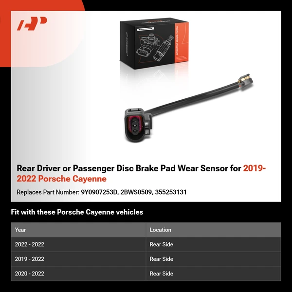 Rear Driver or Passenger Disc Brake Pad Wear Sensor for 2019-2022 Porsche Cayenne