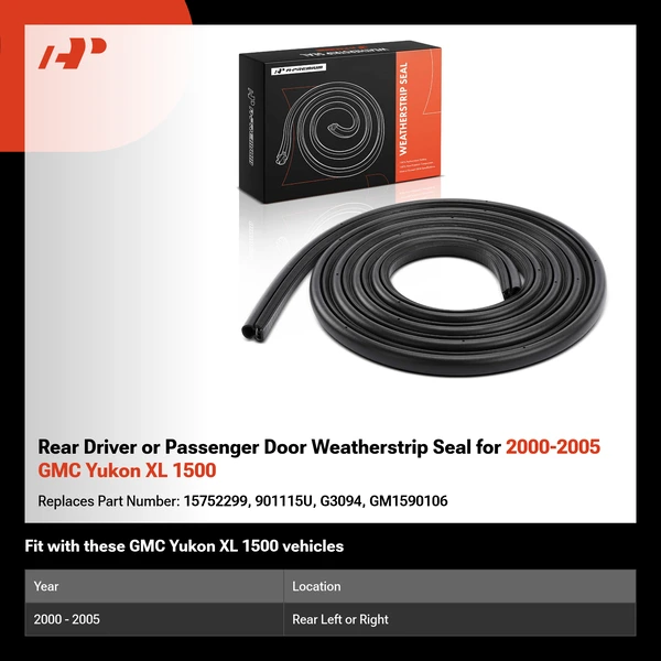 Rear Driver or Passenger Door Weatherstrip Seal for 2000-2005 GMC Yukon XL 1500