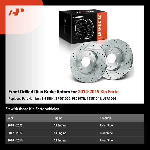 Front Drilled Disc Brake Rotors for 2014-2019 Kia Forte