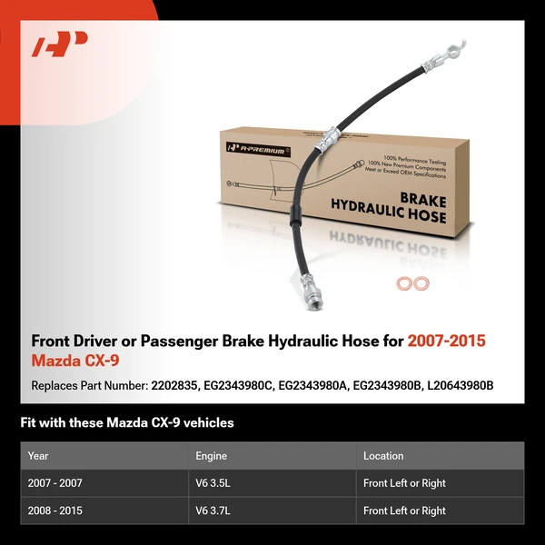 Front Driver or Passenger Brake Hydraulic Hose for 2007-2015 Mazda CX-9