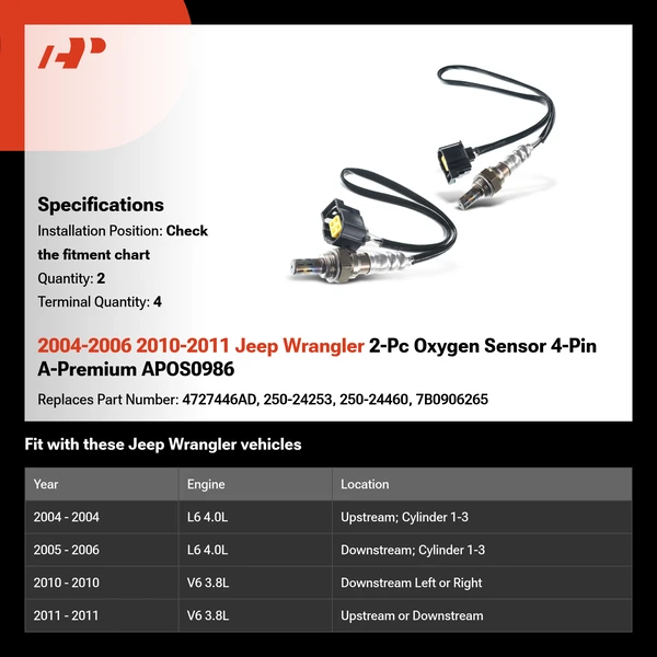 2004-2006 2010-2011 Jeep Wrangler 2-Pc Oxygen Sensor 4-Pin A-Premium APOS0986