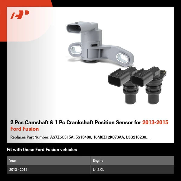 2 Pcs Camshaft & 1 Pc Crankshaft Position Sensor for 2013-2015 Ford Fusion