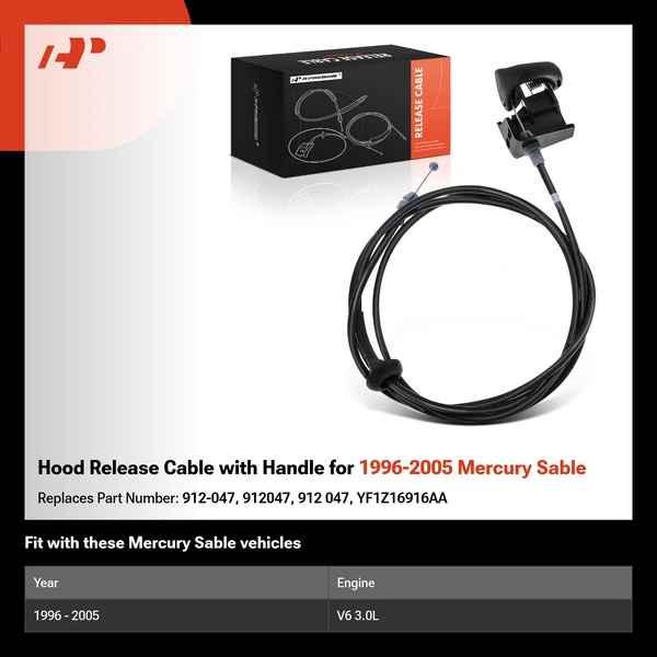 Hood Release Cable with Handle for 1996-2005 Mercury Sable