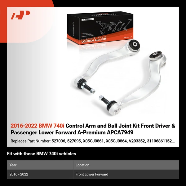 2016-2022 BMW 740i Control Arm and Ball Joint Kit Front Driver & Passenger Lower Forward A-Premium APCA7949