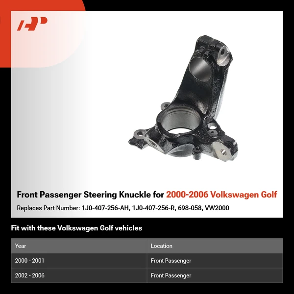 Front Passenger Steering Knuckle for 2000-2006 Volkswagen Golf