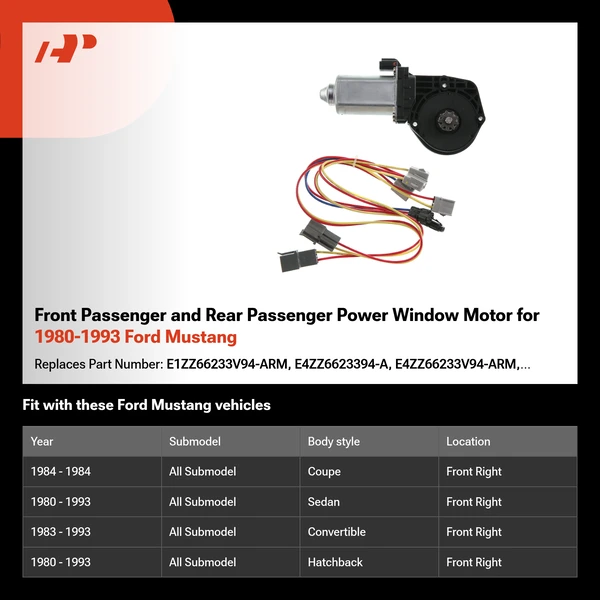 Front Passenger and Rear Passenger Power Window Motor for 1980-1993 Ford Mustang