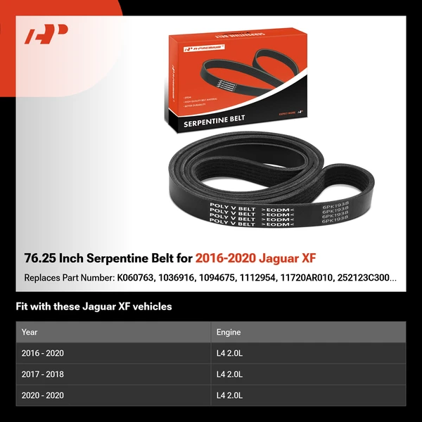 76.25 Inch Serpentine Belt for 2016-2020 Jaguar XF
