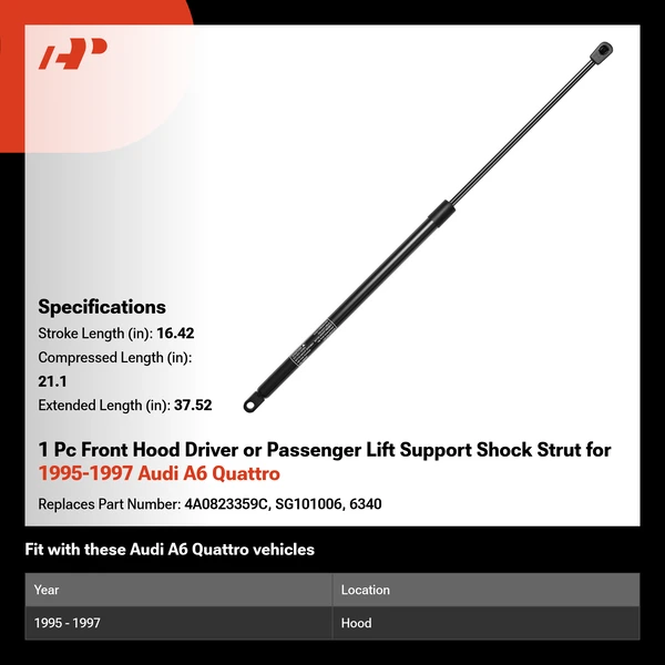 1 Pc Front Hood Driver or Passenger Lift Support Shock Strut for 1995-1997 Audi A6 Quattro