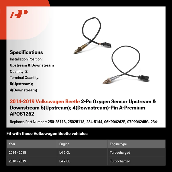 2014-2019 Volkswagen Beetle 2-Pc Oxygen Sensor Upstream & Downstream 5(Upstream); 4(Downstream)-Pin A-Premium APOS1262