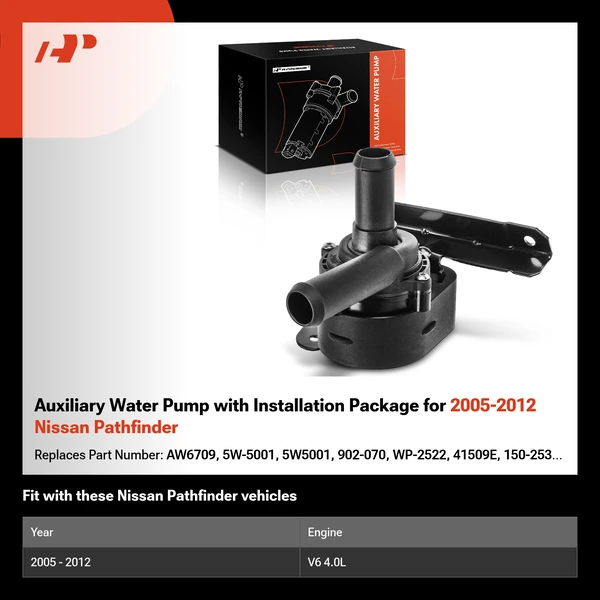 Auxiliary Water Pump with Installation Package for 2005-2012 Nissan Pathfinder