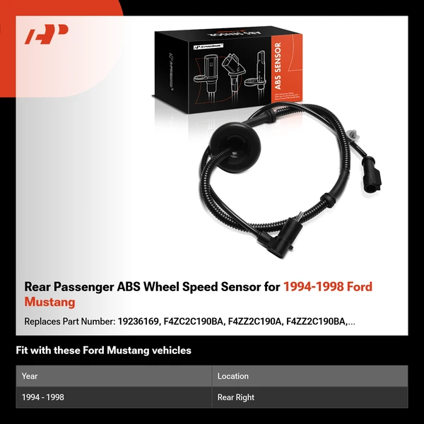 Rear Passenger ABS Wheel Speed Sensor for 1994-1998 Ford Mustang