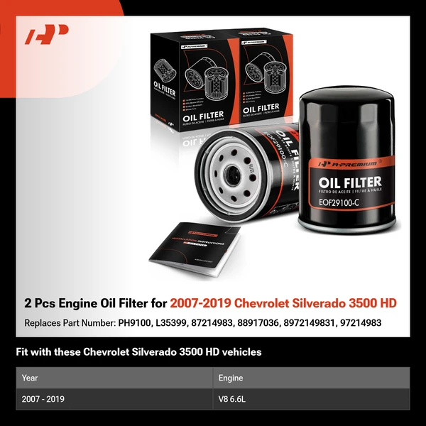 2 Pcs Engine Oil Filter for 2007-2019 Chevrolet Silverado 3500 HD