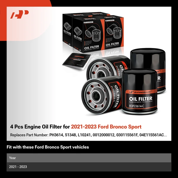 4 Pcs Engine Oil Filter for 2021-2023 Ford Bronco Sport