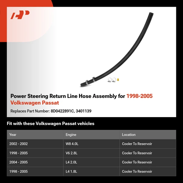Power Steering Return Line Hose Assembly for 1998-2005 Volkswagen Passat