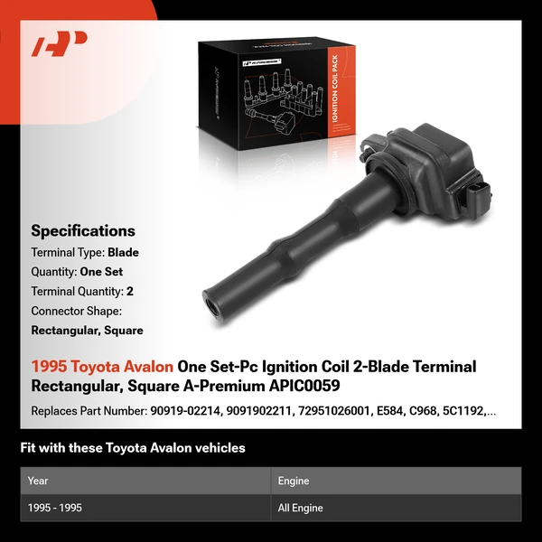 1995 Toyota Avalon One Set-Pc Ignition Coil 2-Blade Terminal Rectangular, Square A-Premium APIC0059
