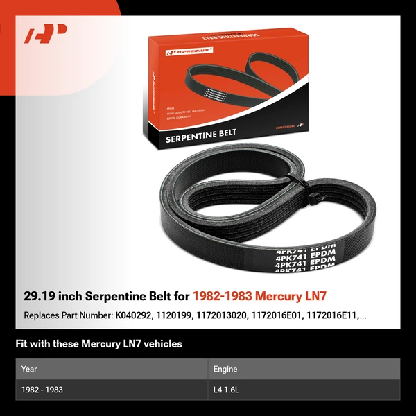 29.19 inch Serpentine Belt for 1982-1983 Mercury LN7