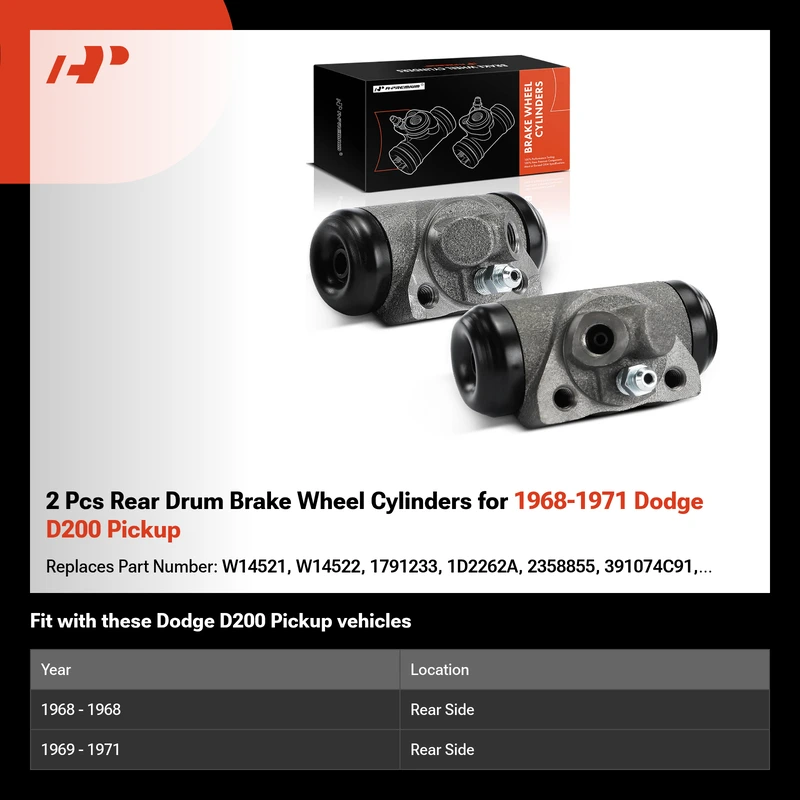 2 Pcs Rear Drum Brake Wheel Cylinders for 1968-1971 Dodge D200 Pickup