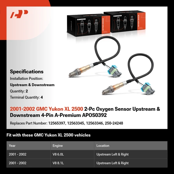 2001-2002 GMC Yukon XL 2500 2-Pc Oxygen Sensor Upstream & Downstream 4-Pin A-Premium APOS0392
