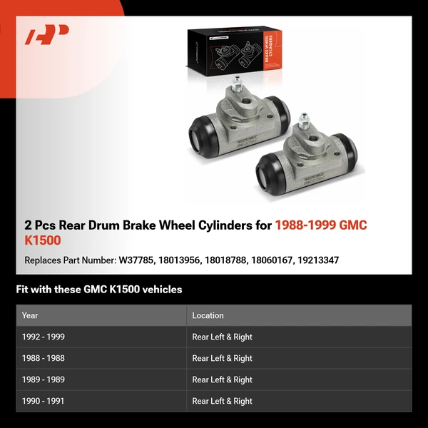 2 Pcs Rear Drum Brake Wheel Cylinders for 1988-1999 GMC K1500