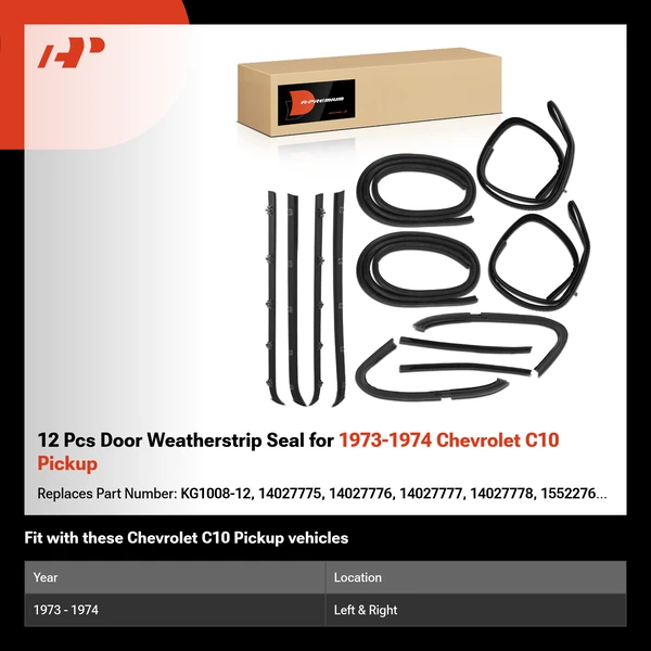 12 Pcs Door Weatherstrip Seal for 1973-1974 Chevrolet C10 Pickup