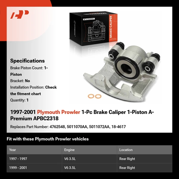 1997-2001 Plymouth Prowler 1-Pc Brake Caliper 1-Piston A-Premium APBC2318