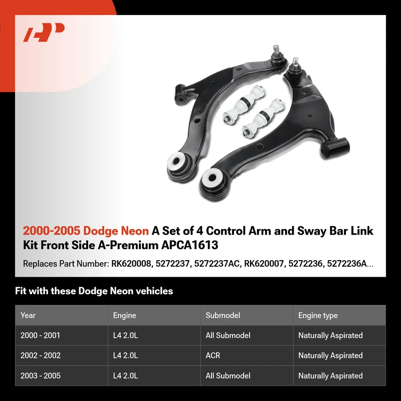 2000-2005 Dodge Neon A Set of 4 Control Arm and Sway Bar Link Kit Front Side A-Premium APCA1613