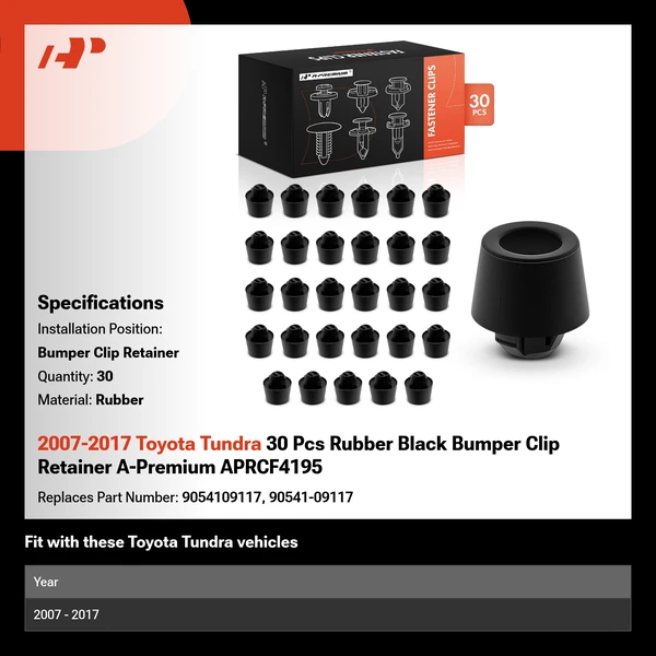 2007-2017 Toyota Tundra 30 Pcs Rubber Black Bumper Clip Retainer A-Premium APRCF4195