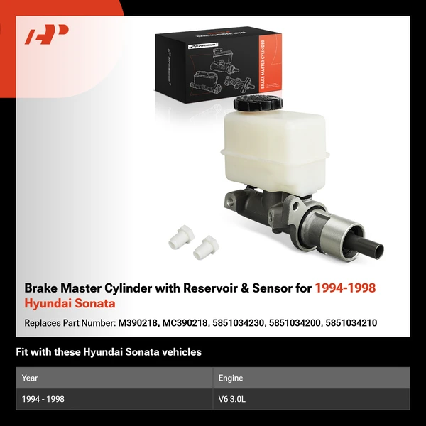 Brake Master Cylinder with Reservoir & Sensor for 1994-1998 Hyundai Sonata