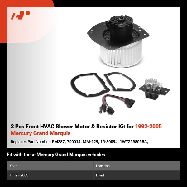2 Pcs Front HVAC Blower Motor & Resistor Kit for 1992-2005 Mercury Grand Marquis