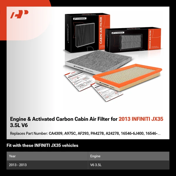 Engine & Activated Carbon Cabin Air Filter for 2013 INFINITI JX35 3.5L V6