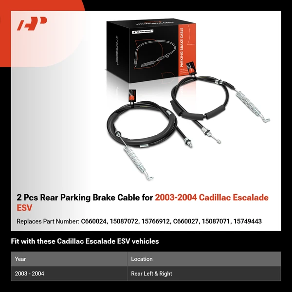 2 Pcs Rear Parking Brake Cable for 2003-2004 Cadillac Escalade ESV