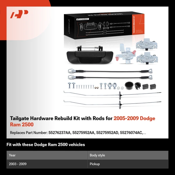 Tailgate Hardware Rebuild Kit with Rods for 2005-2009 Dodge Ram 2500
