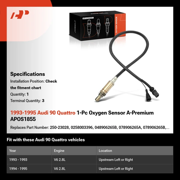 1993-1995 Audi 90 Quattro 1-Pc Oxygen Sensor A-Premium APOS1855