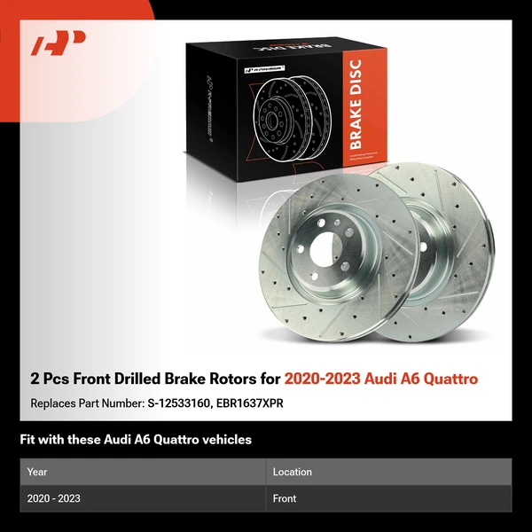 2 Pcs Front Drilled Brake Rotors for 2020-2023 Audi A6 Quattro